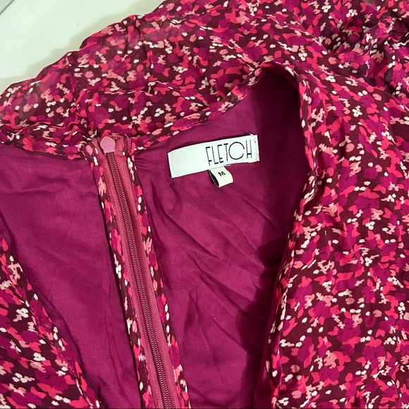 Fletch Feminine Fuchsia Pink Printed Paint Flowy Viscose V-Neck Summer Dress - Picture 10 of 10